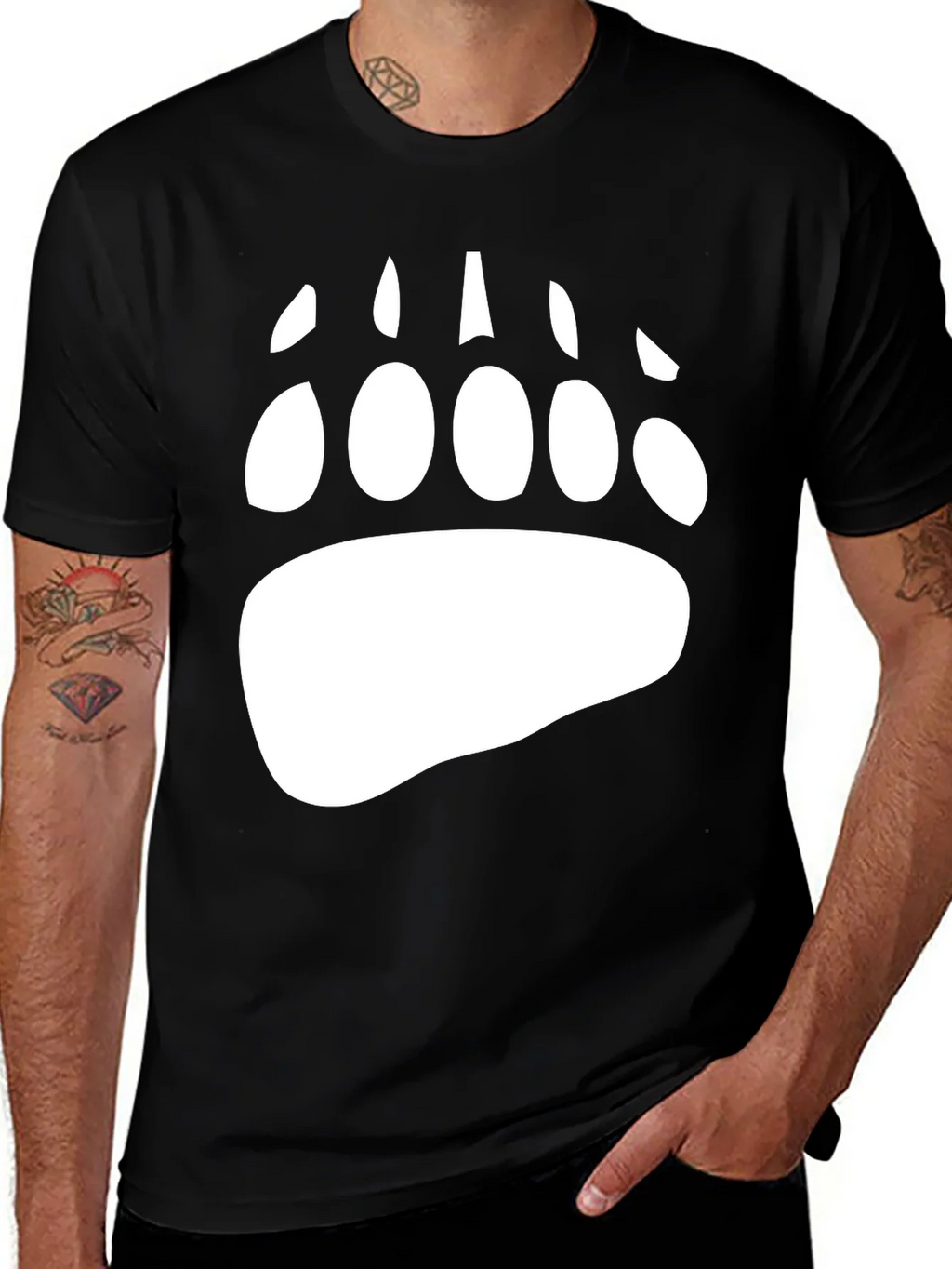 Bear Paw Print Graphic Tee - Black Cotton Blend