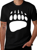 Bear Paw Print Graphic Tee - Black Cotton Blend