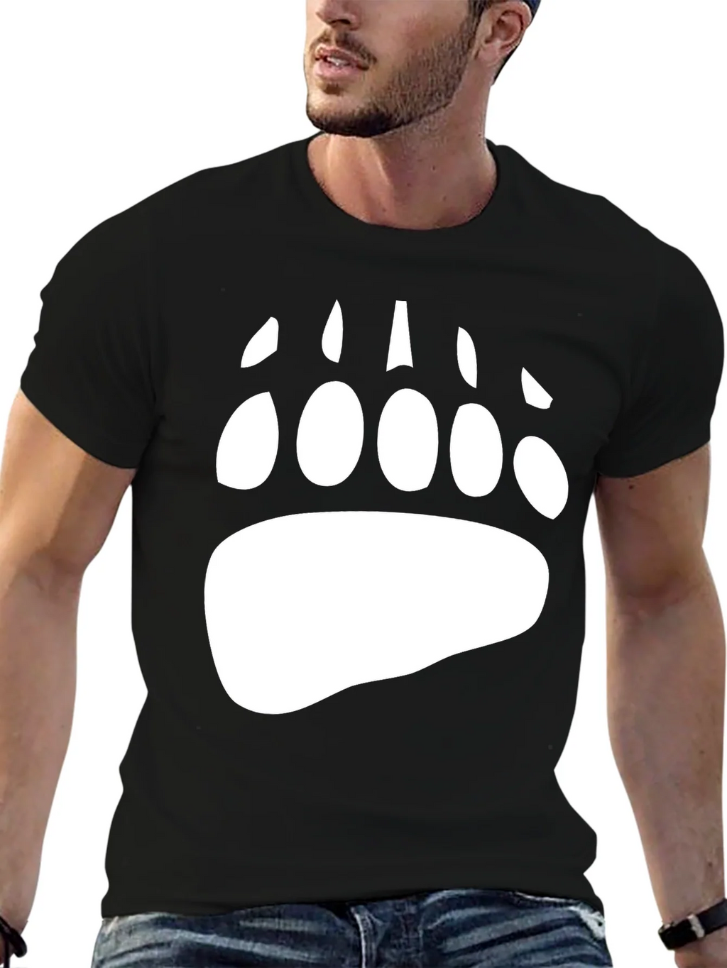 Bear Paw Print Graphic Tee - Black Cotton Blend