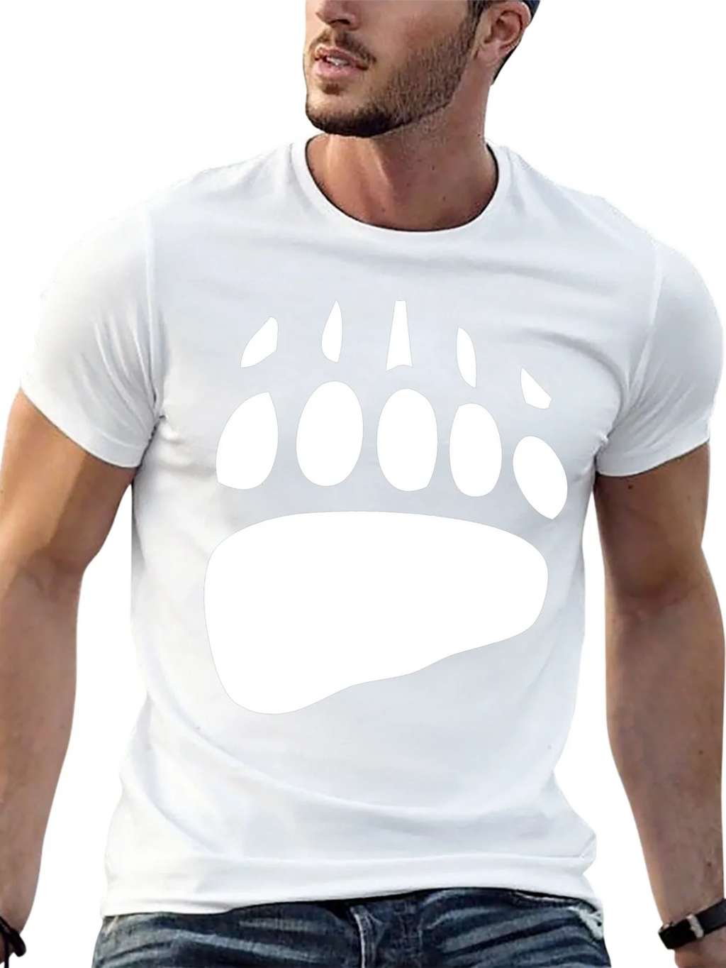 Bear Paw Print Graphic Tee - Black Cotton Blend