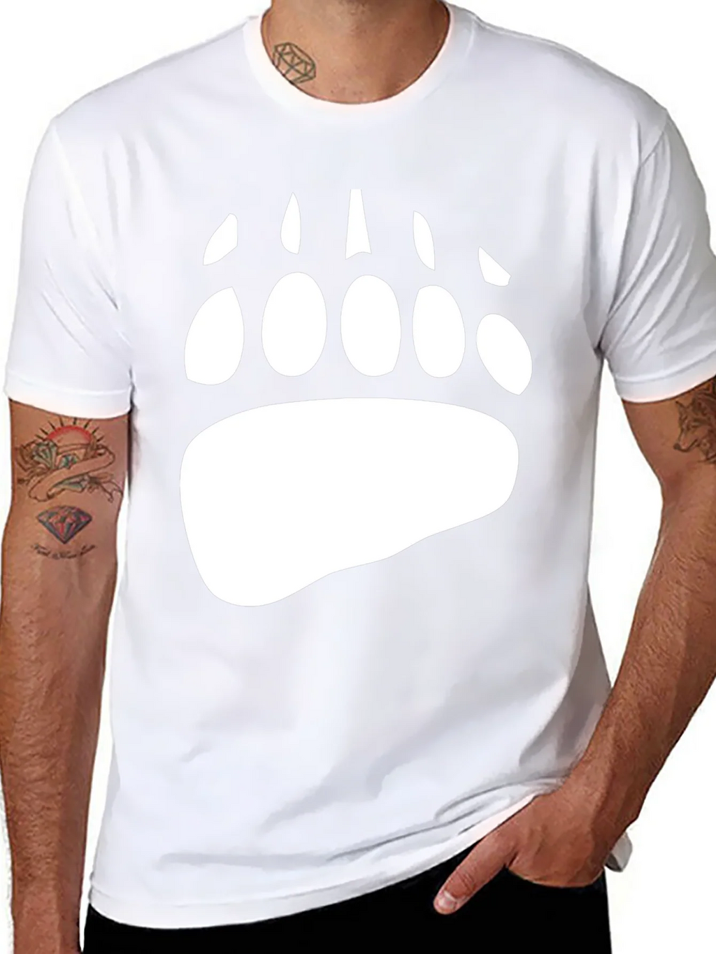 Bear Paw Print Graphic Tee - Black Cotton Blend