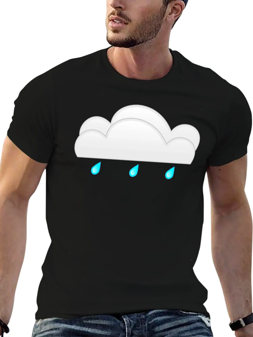 Cloud Raindrop Graphic Print Black T-Shirt