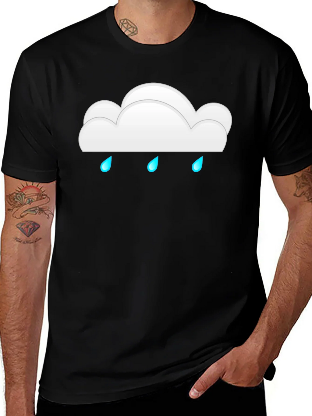 Cloud Raindrop Graphic Print Black T-Shirt