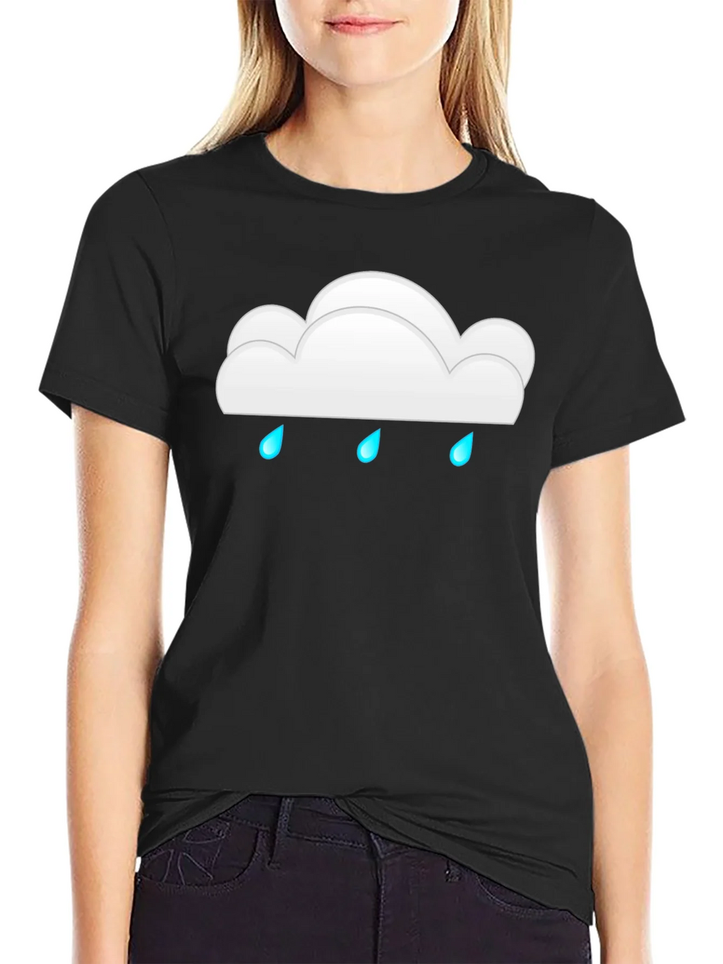 Cloud Raindrop Graphic Print Black T-Shirt