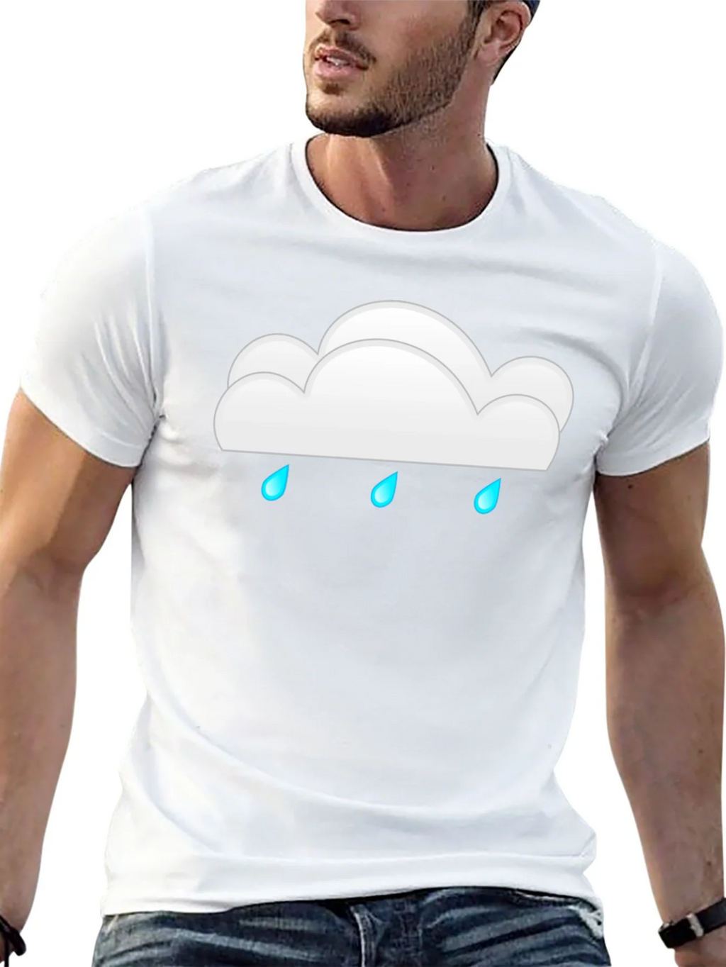 Cloud Raindrop Graphic Print Black T-Shirt