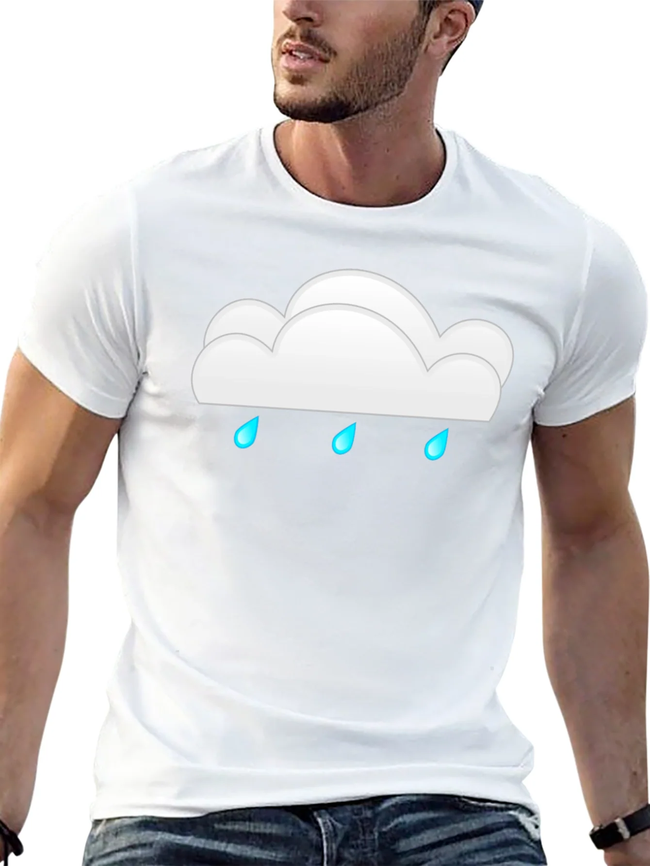 Cloud Raindrop Graphic Print Black T-Shirt