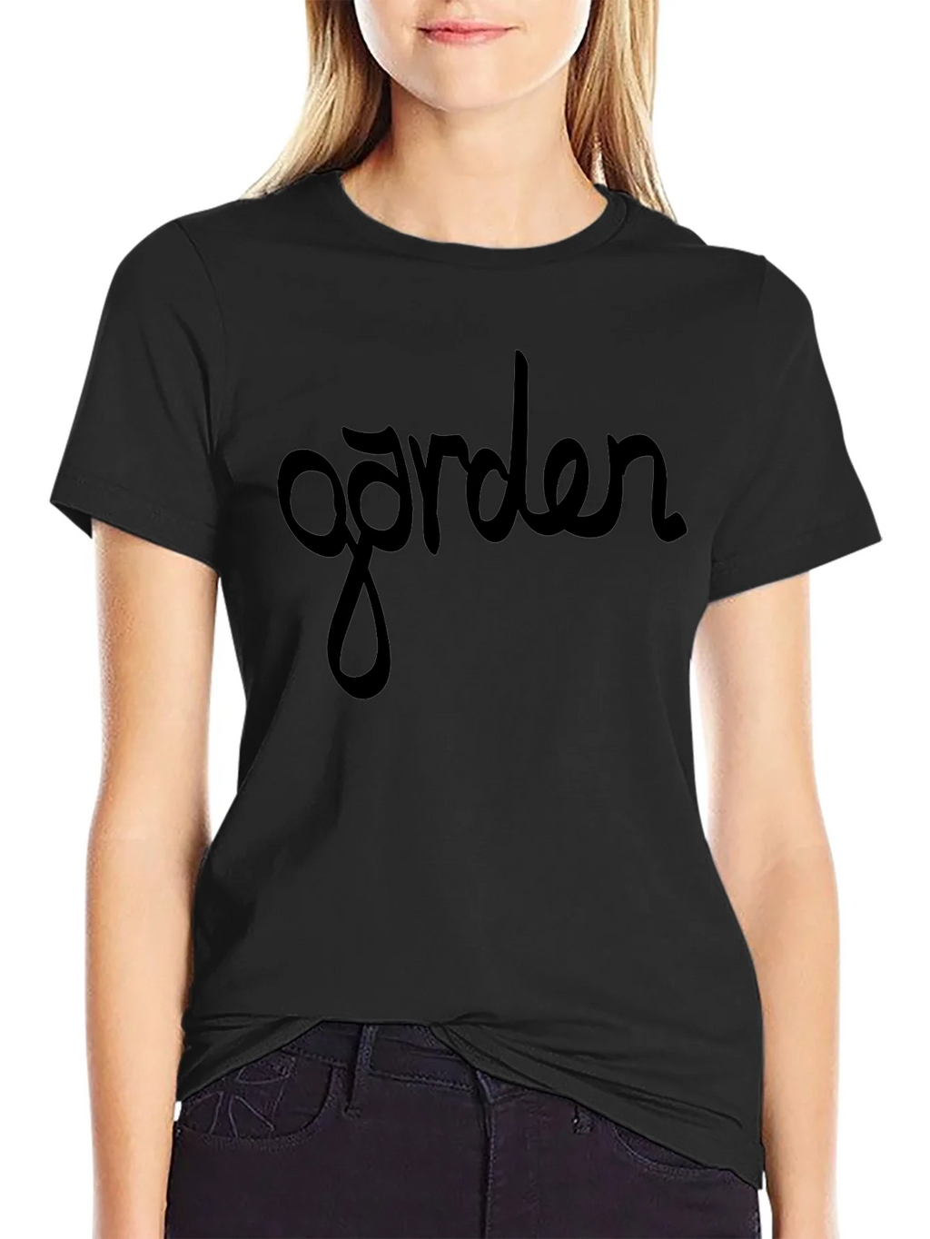 Garden Script Tee - Stylish Black Cotton T-Shirt