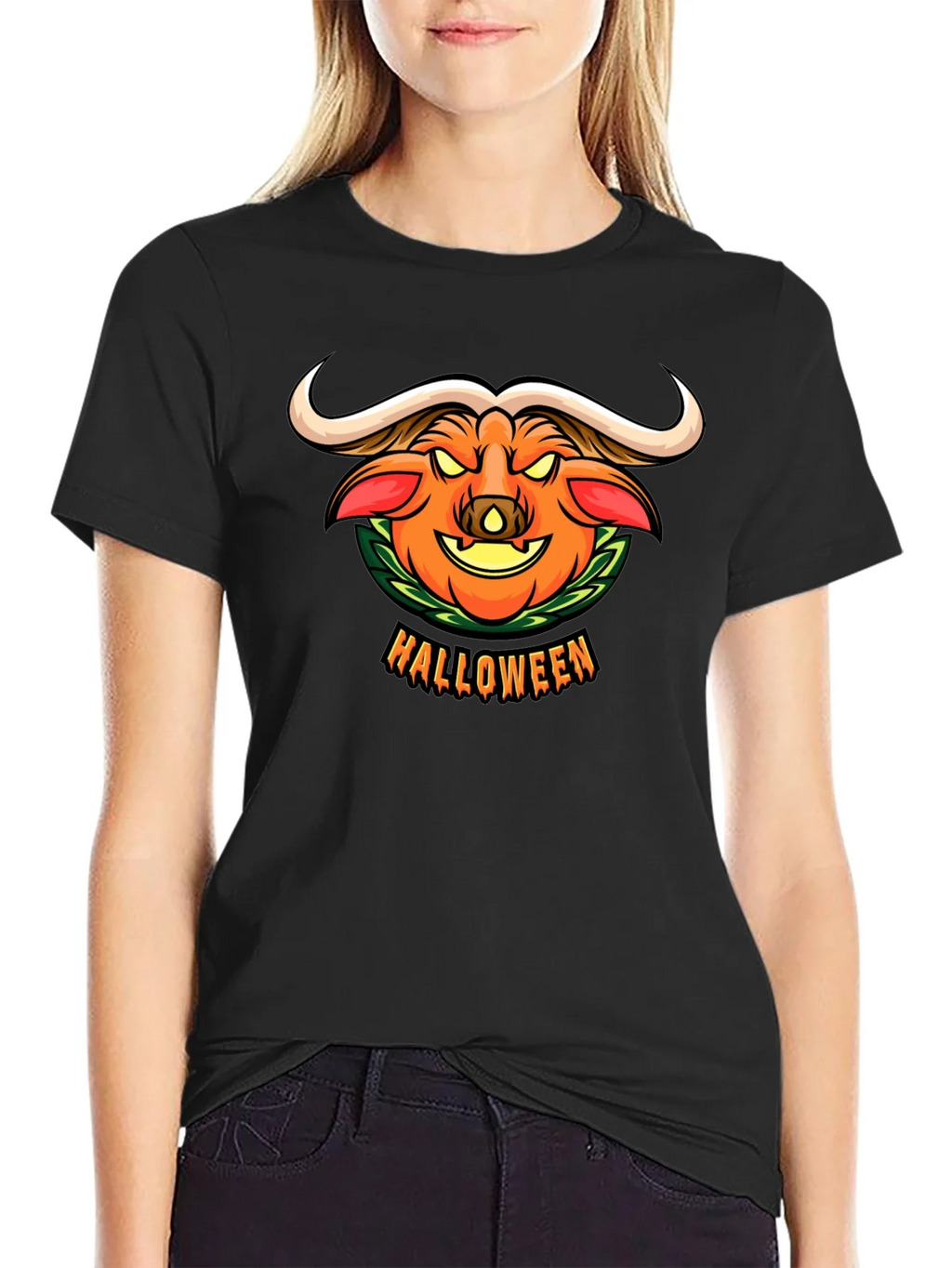Halloween Pumpkin Buffalo Graphic T-Shirt