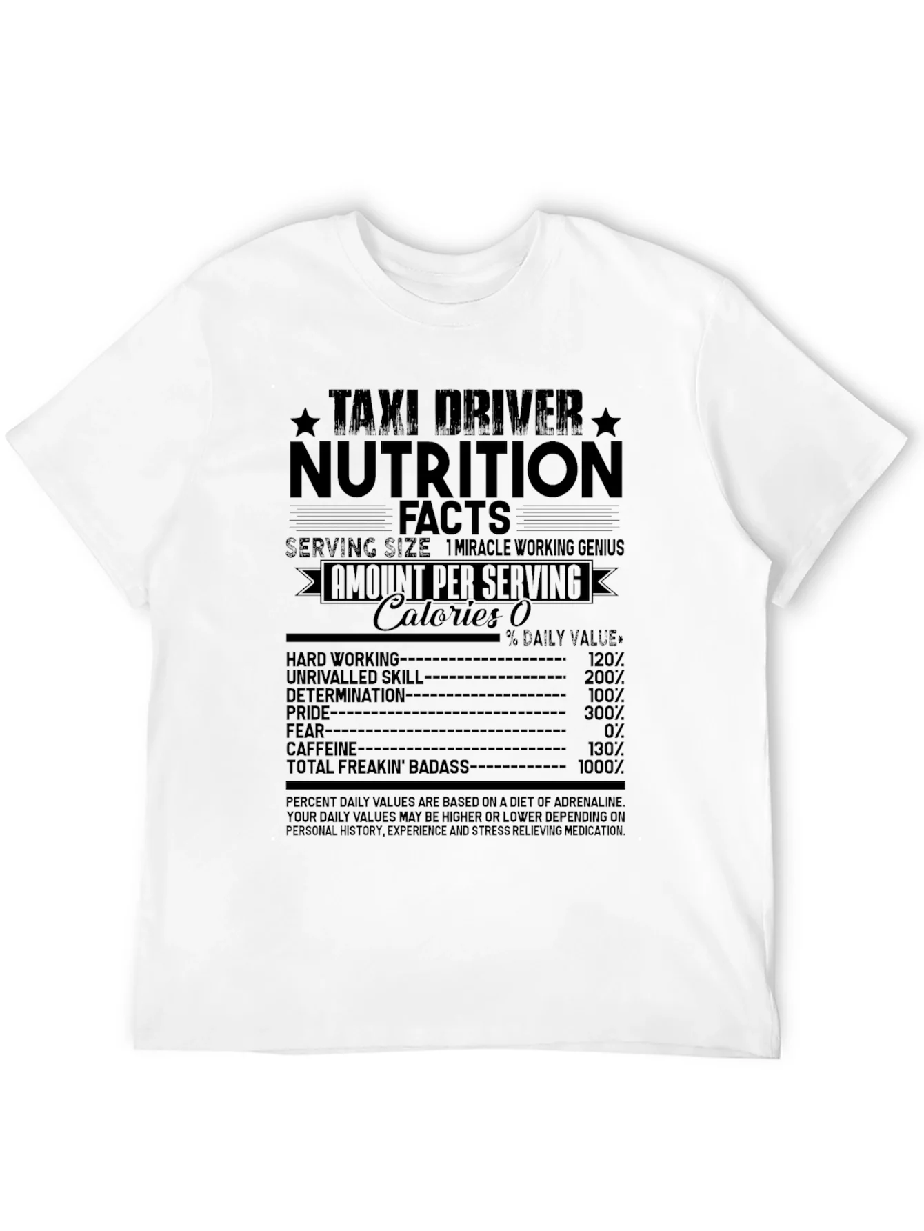 Taxi Driver Nutrition Facts Graphic T-Shirt