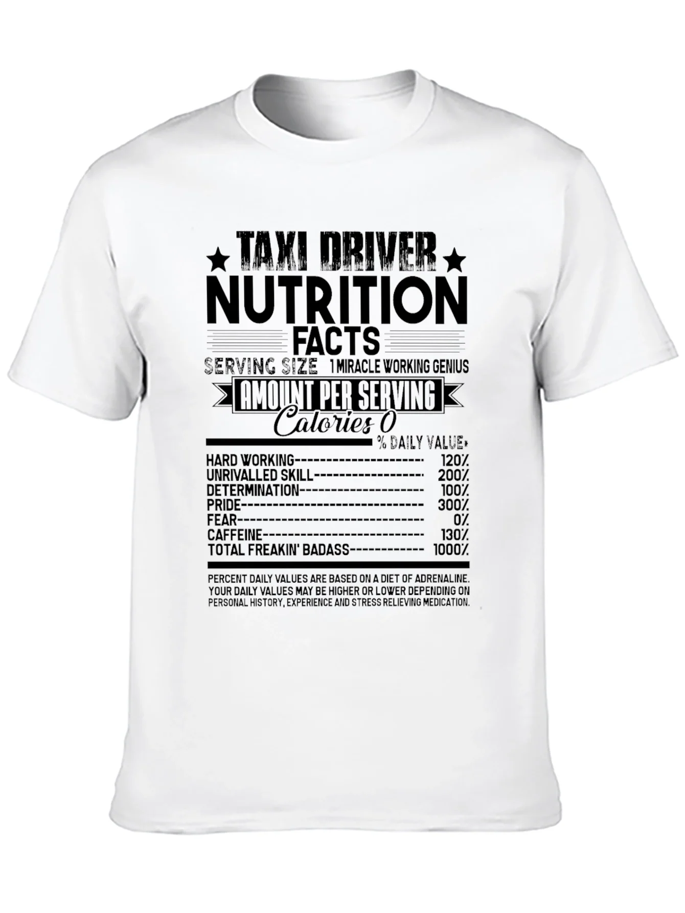 Taxi Driver Nutrition Facts Graphic T-Shirt