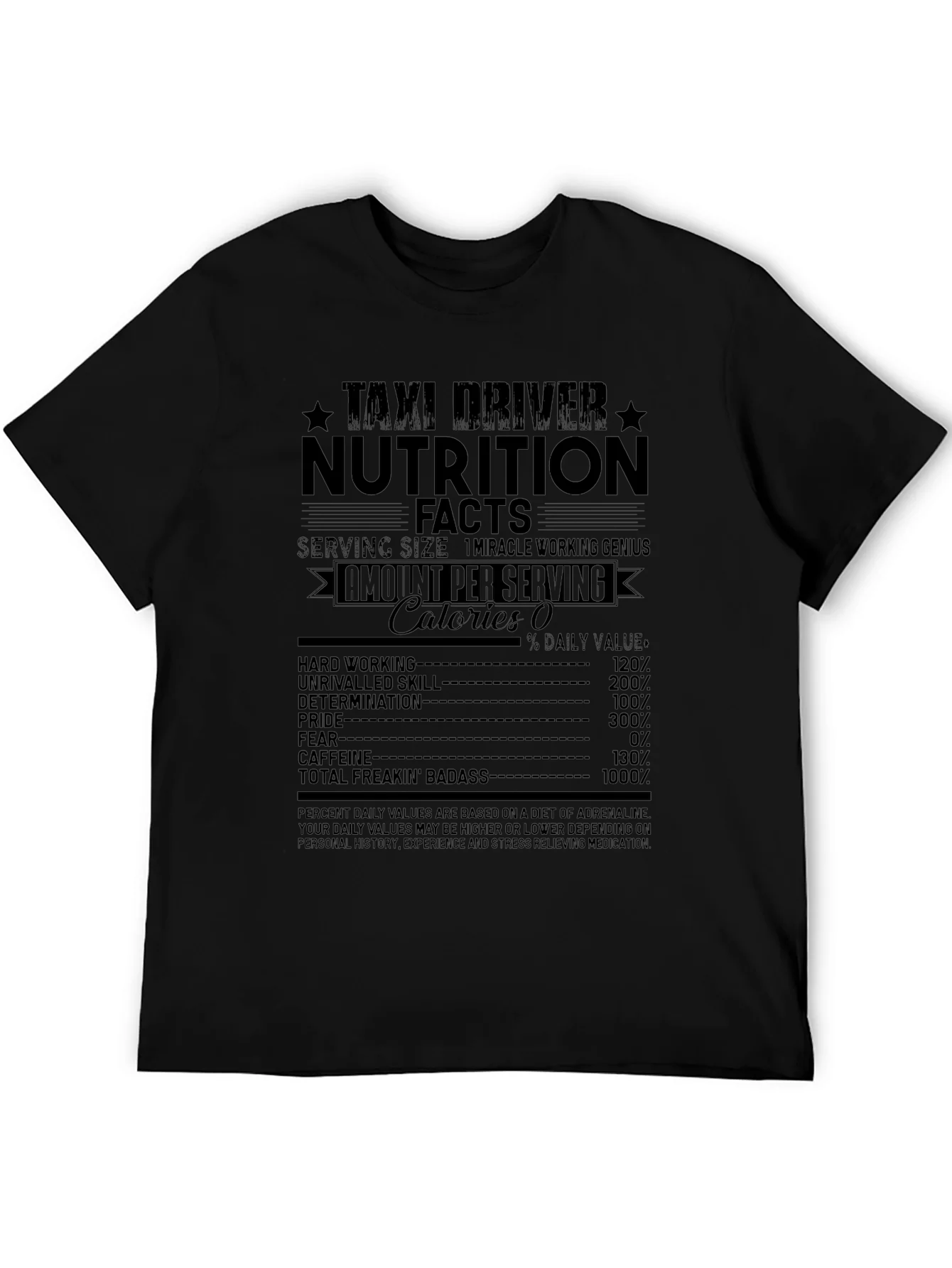Taxi Driver Nutrition Facts Graphic T-Shirt