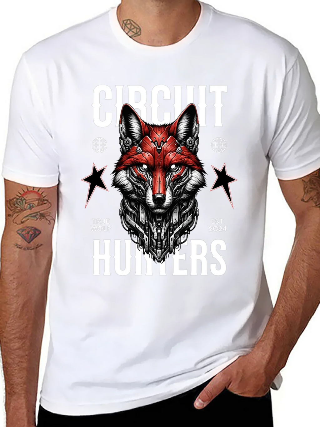 Circuit Hunters Graphic Tee - Cyberpunk Fox T-Shirt