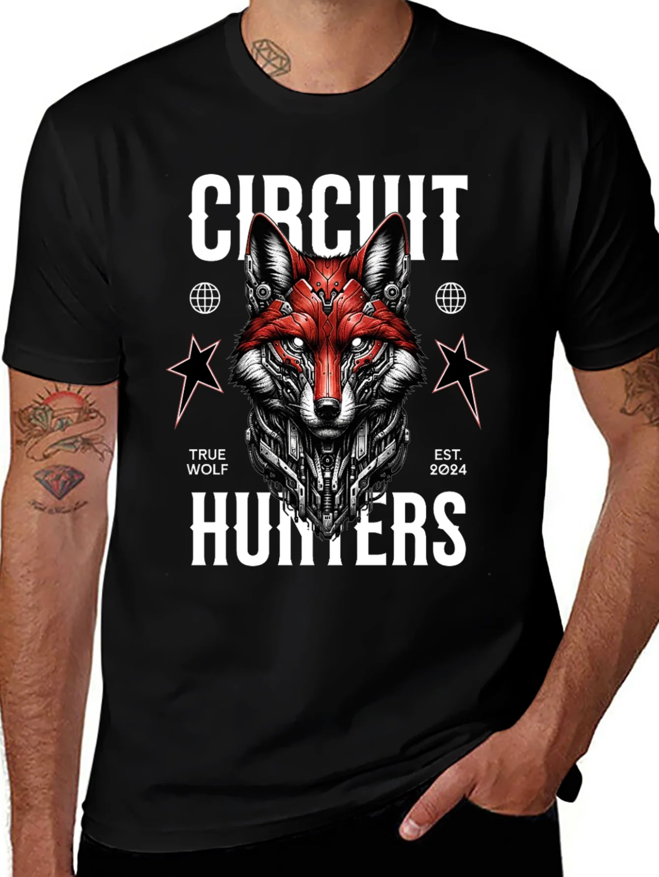 Circuit Hunters Graphic Tee - Cyberpunk Fox T-Shirt