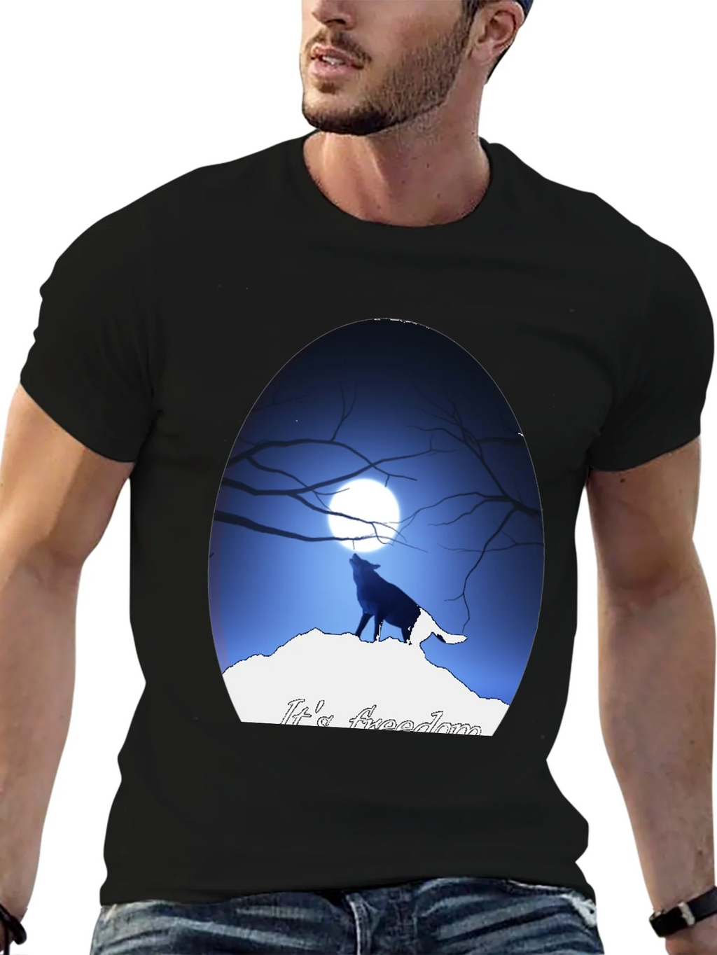 Wolf Howling at Moon Graphic Tee