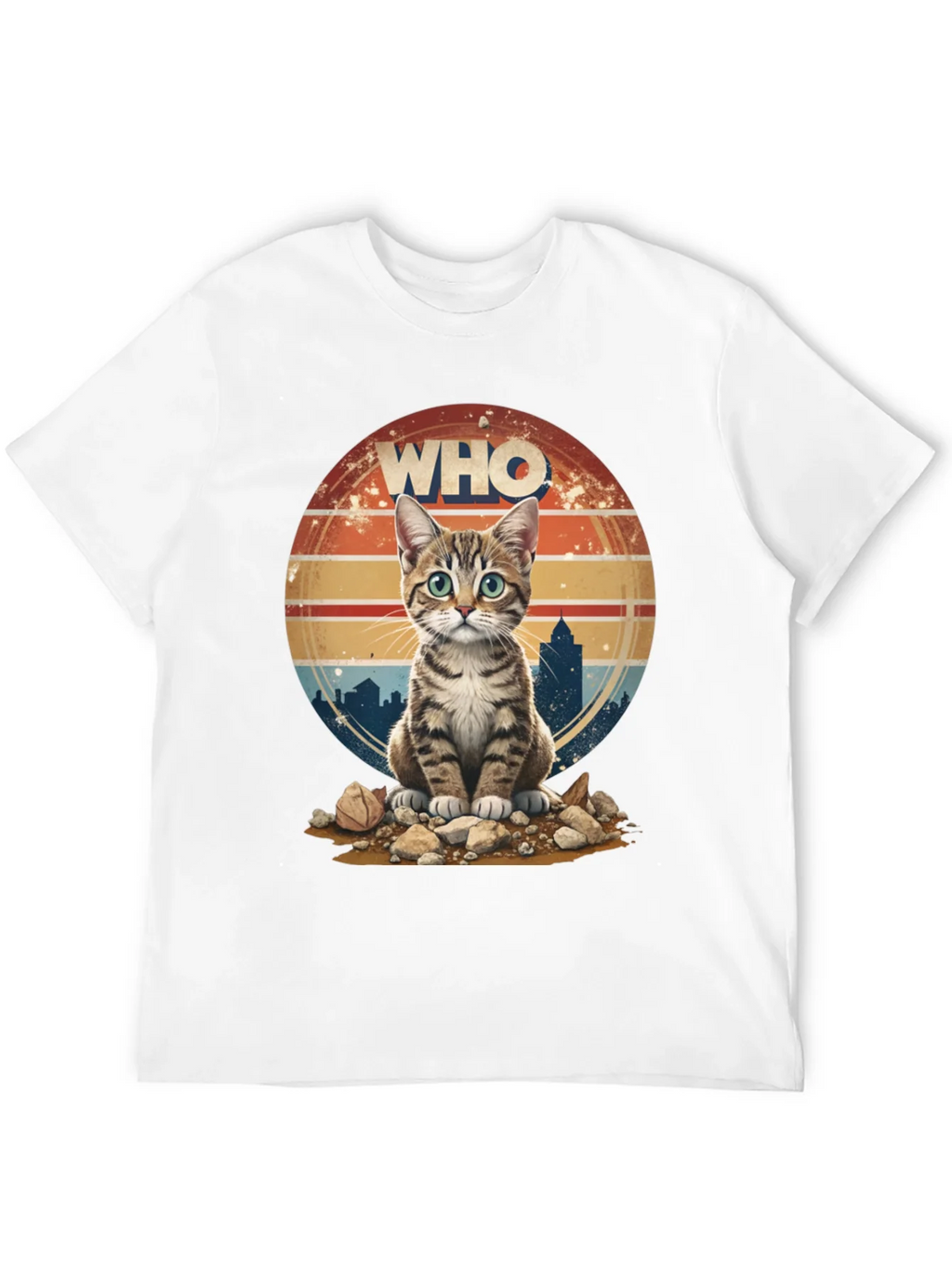 Who Cat T-Shirt - Cityscape Retro Style