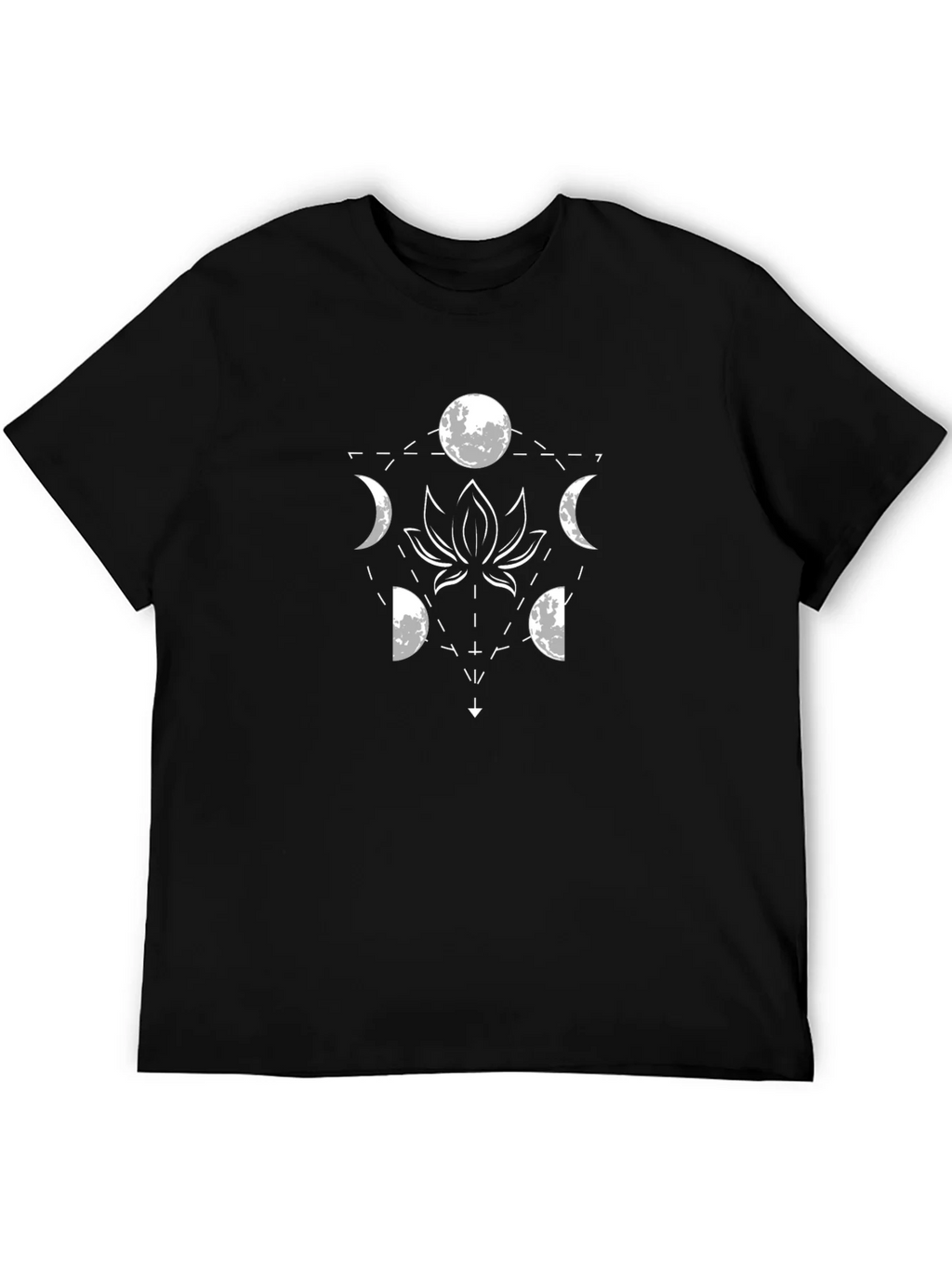 Lunar Lotus Black T-Shirt - Geometric Moon Phase Design