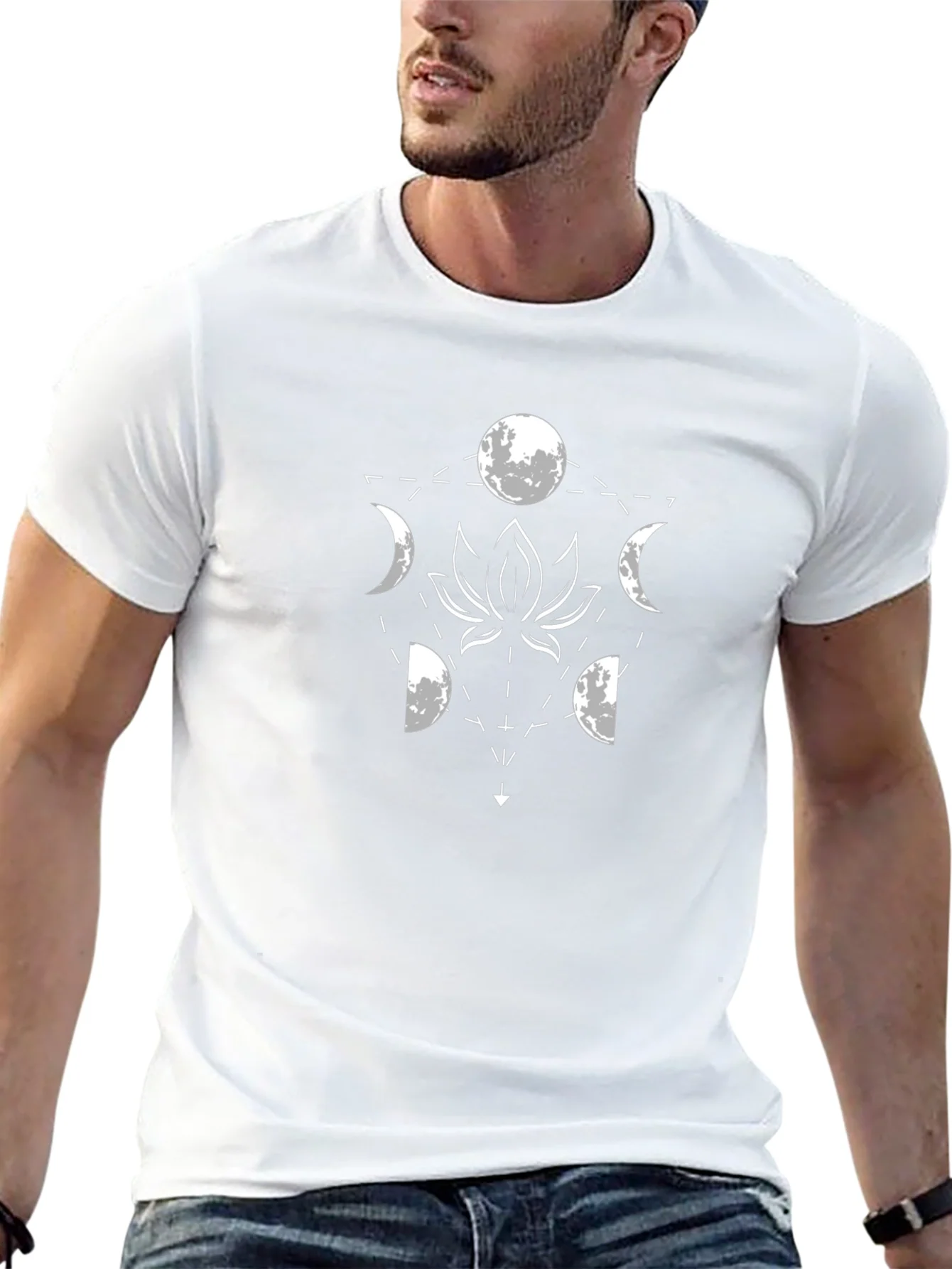 Lunar Lotus Black T-Shirt - Geometric Moon Phase Design