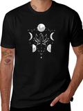 Lunar Lotus Black T-Shirt - Geometric Moon Phase Design