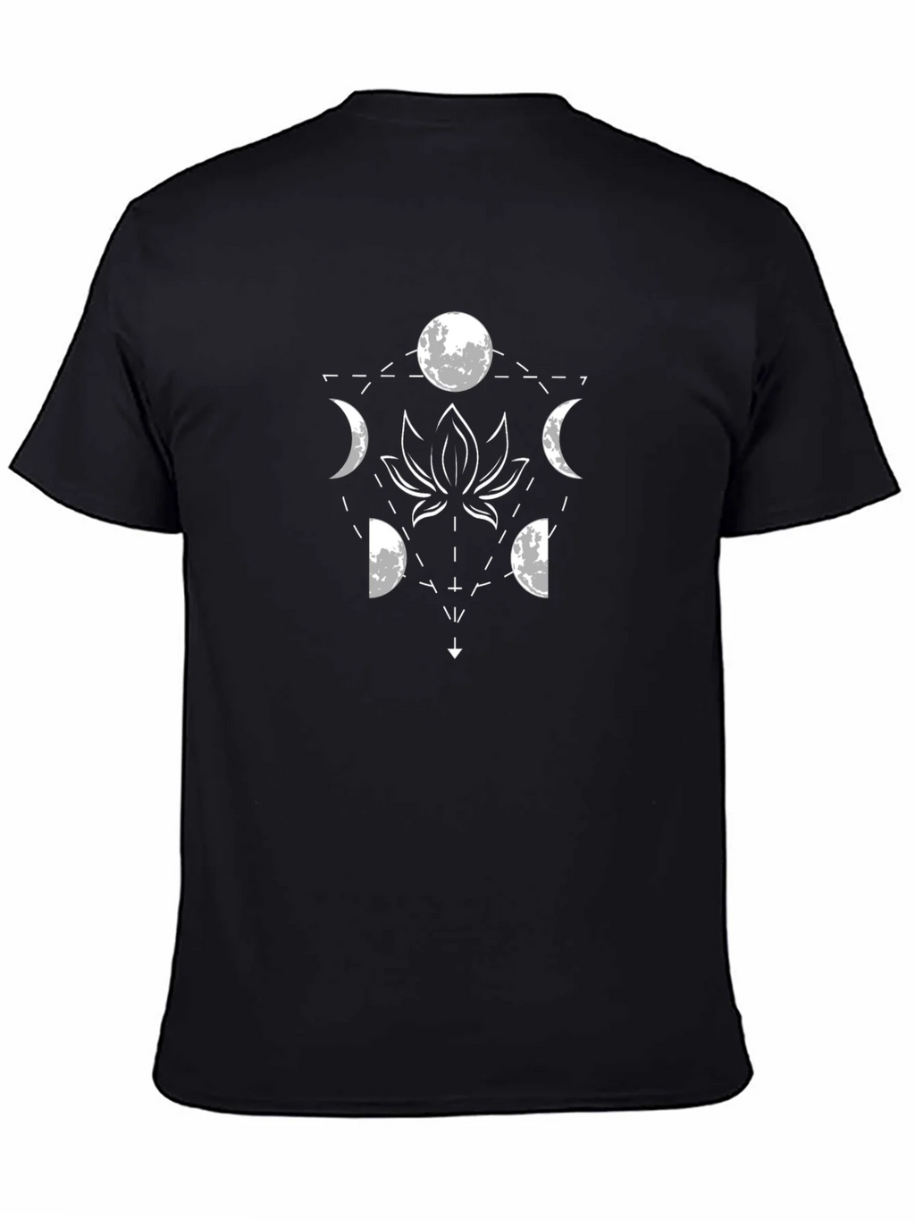 Lunar Lotus Black T-Shirt - Geometric Moon Phase Design
