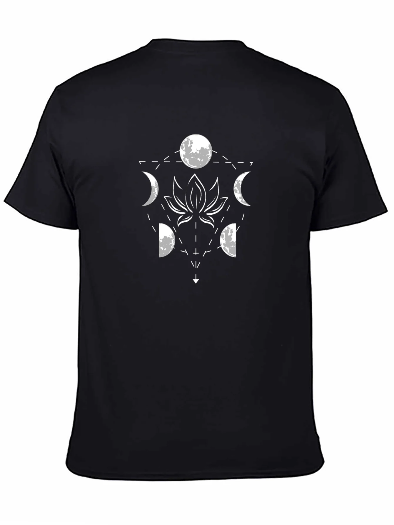 Lunar Lotus Black T-Shirt - Geometric Moon Phase Design