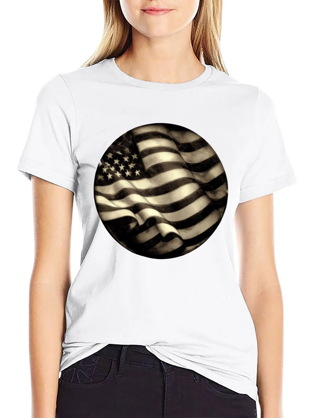 American Flag Graphic Mens Black T-Shirt