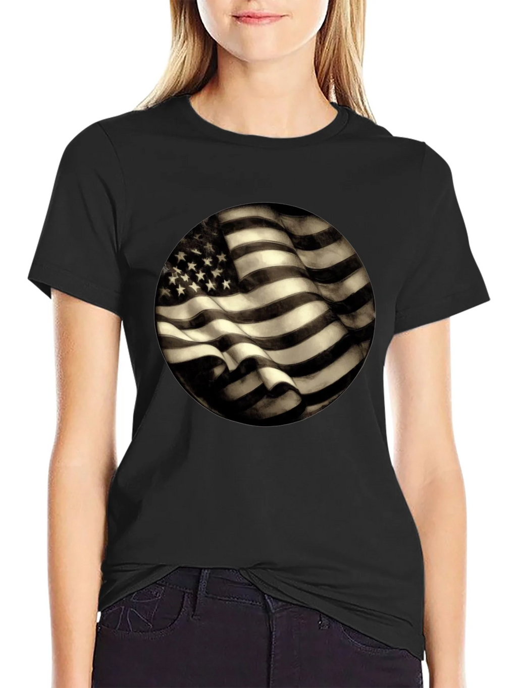 American Flag Graphic Mens Black T-Shirt