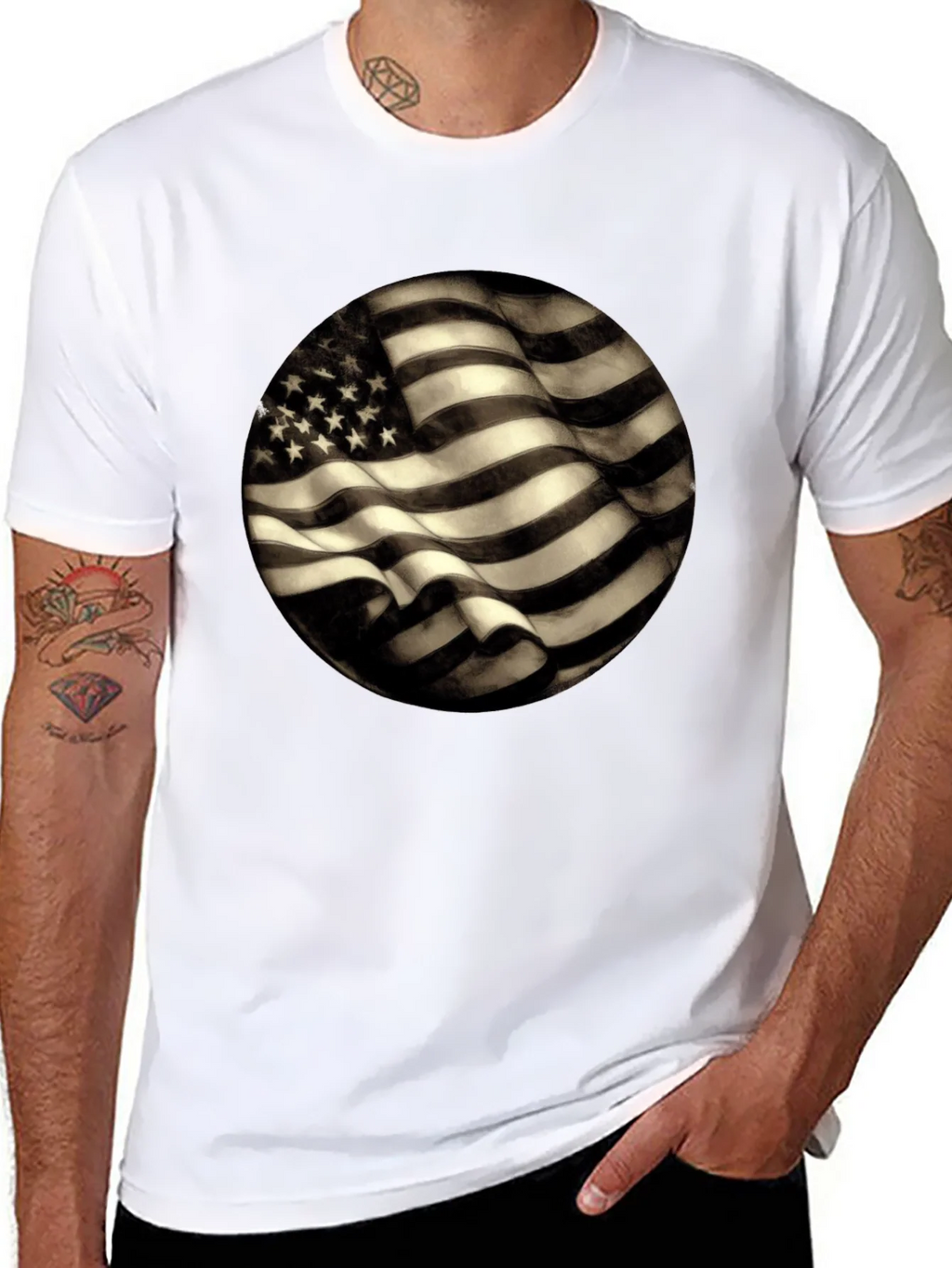 American Flag Graphic Mens Black T-Shirt