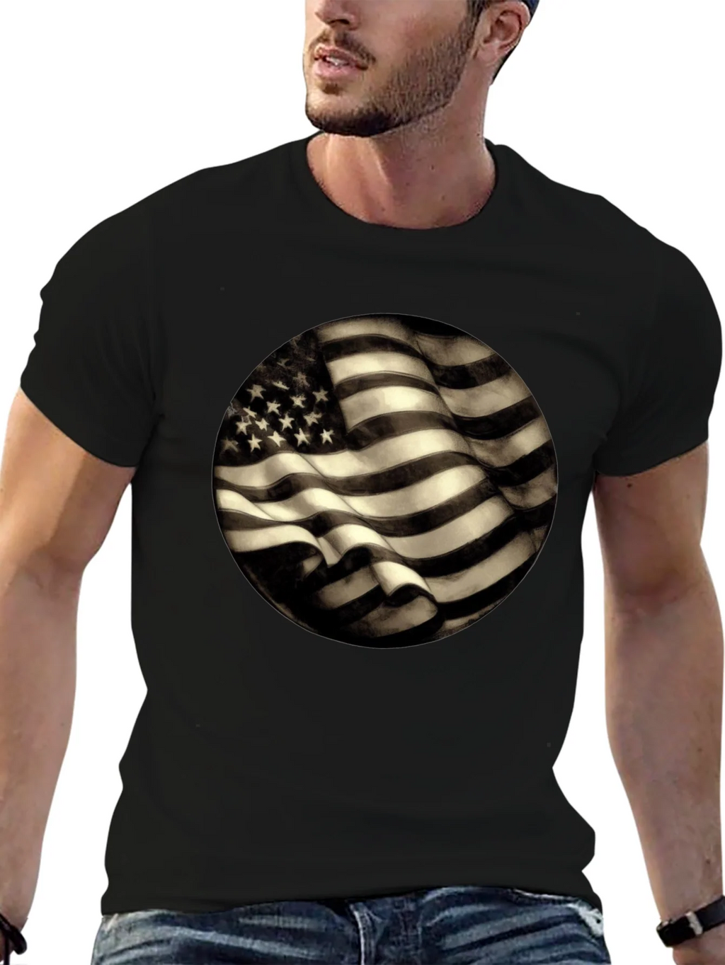 American Flag Graphic Mens Black T-Shirt