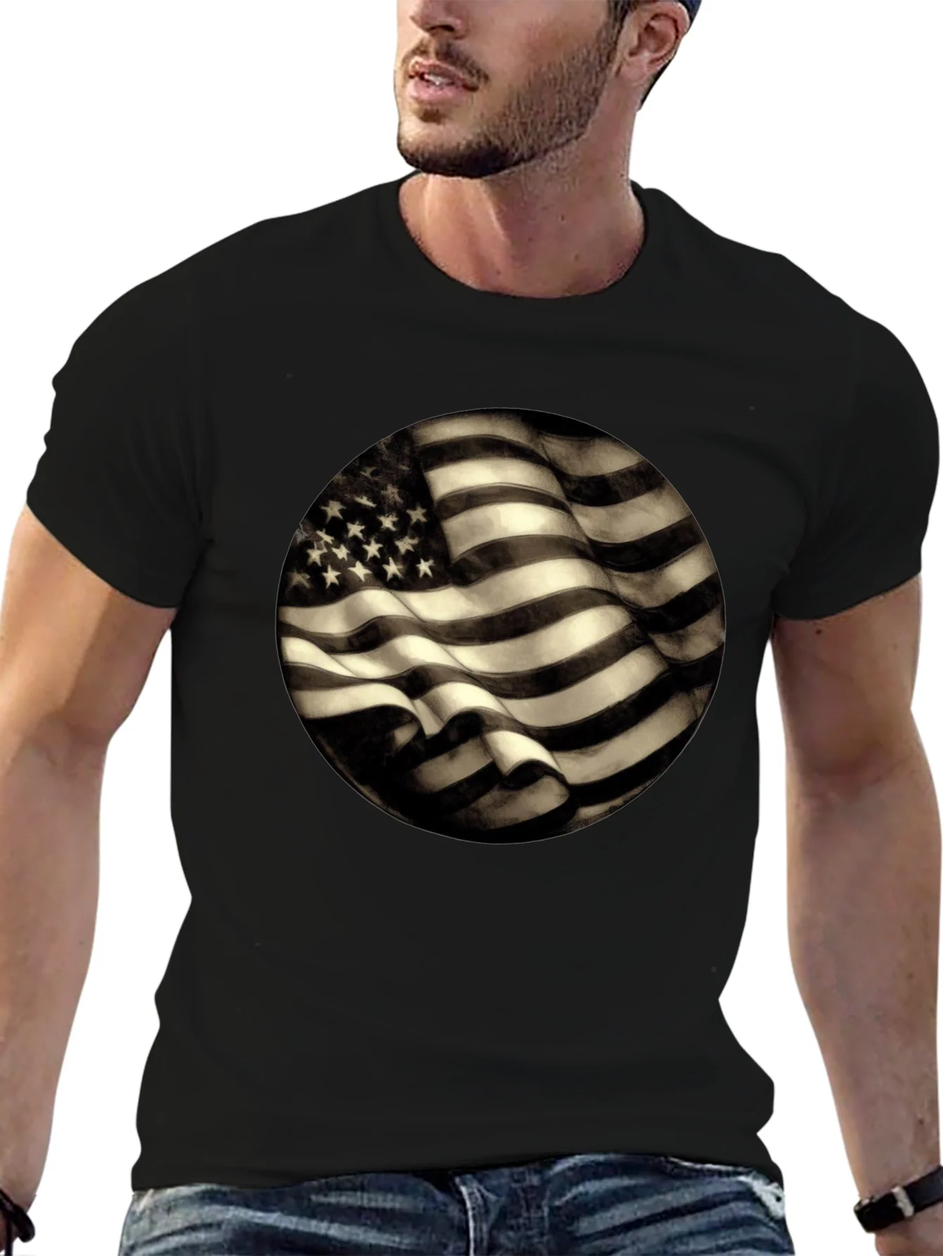 American Flag Graphic Mens Black T-Shirt