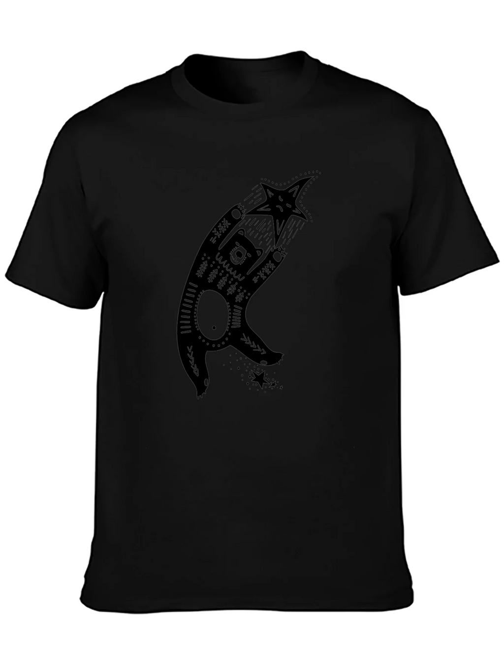 Bear & Star Graphic Print Black T-Shirt