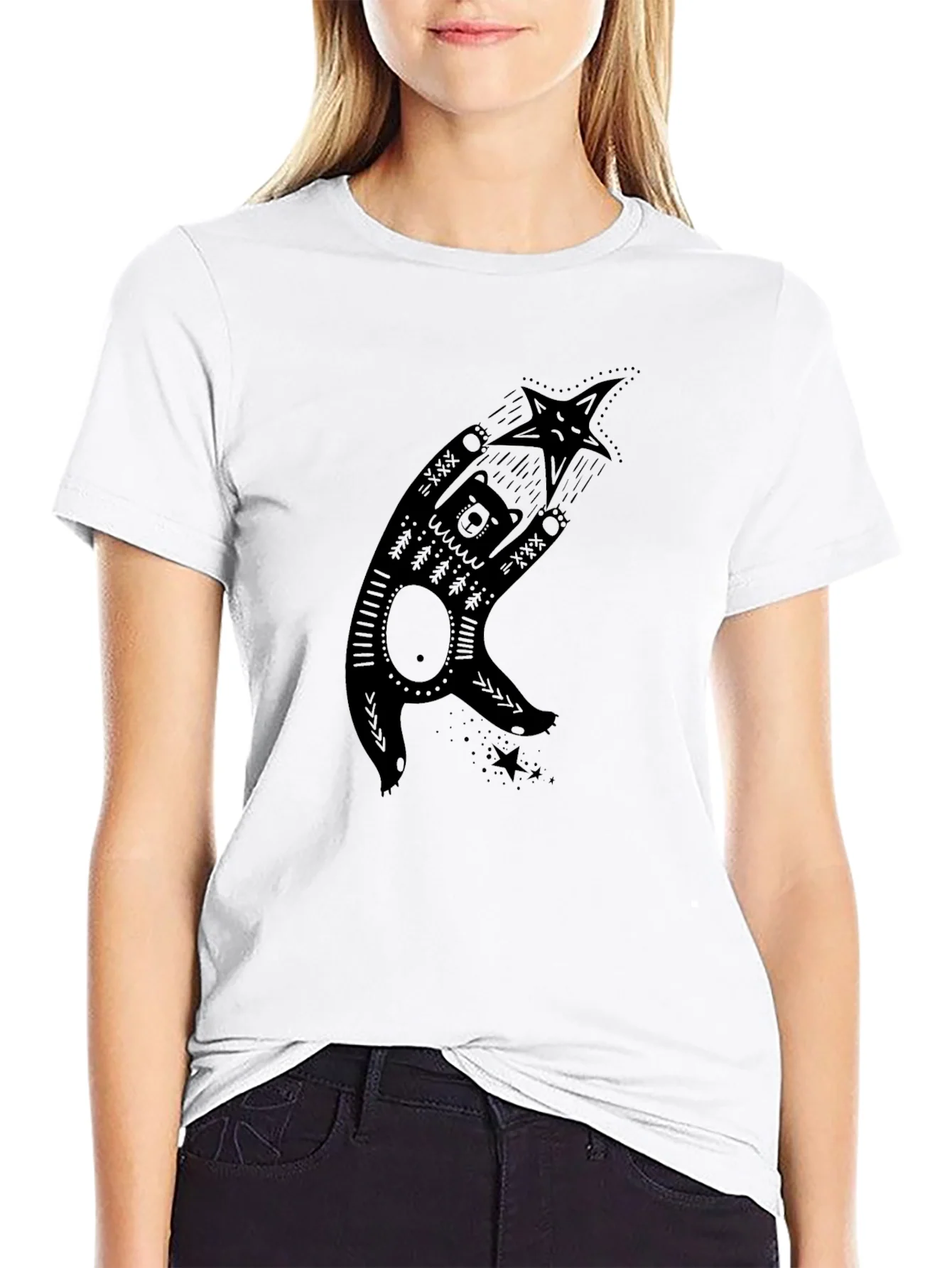 Bear & Star Graphic Print Black T-Shirt