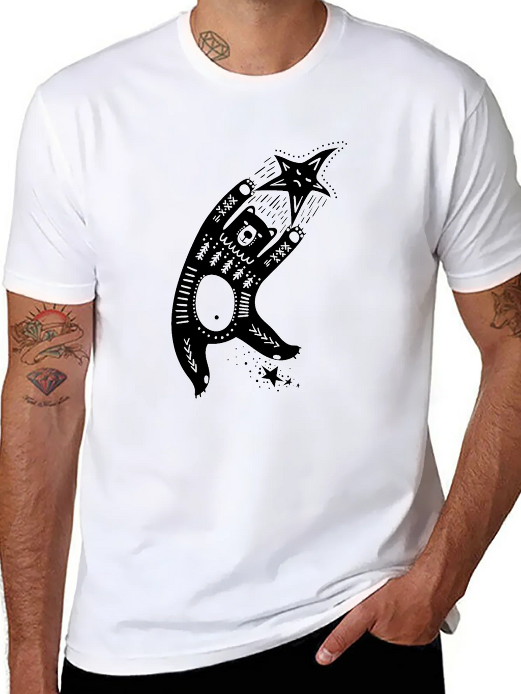 Bear & Star Graphic Print Black T-Shirt